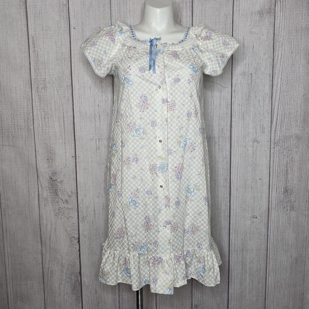 Vintage Stardust Nightgown - Floral Prairie Cottagecore Ruffle, sz Medium
